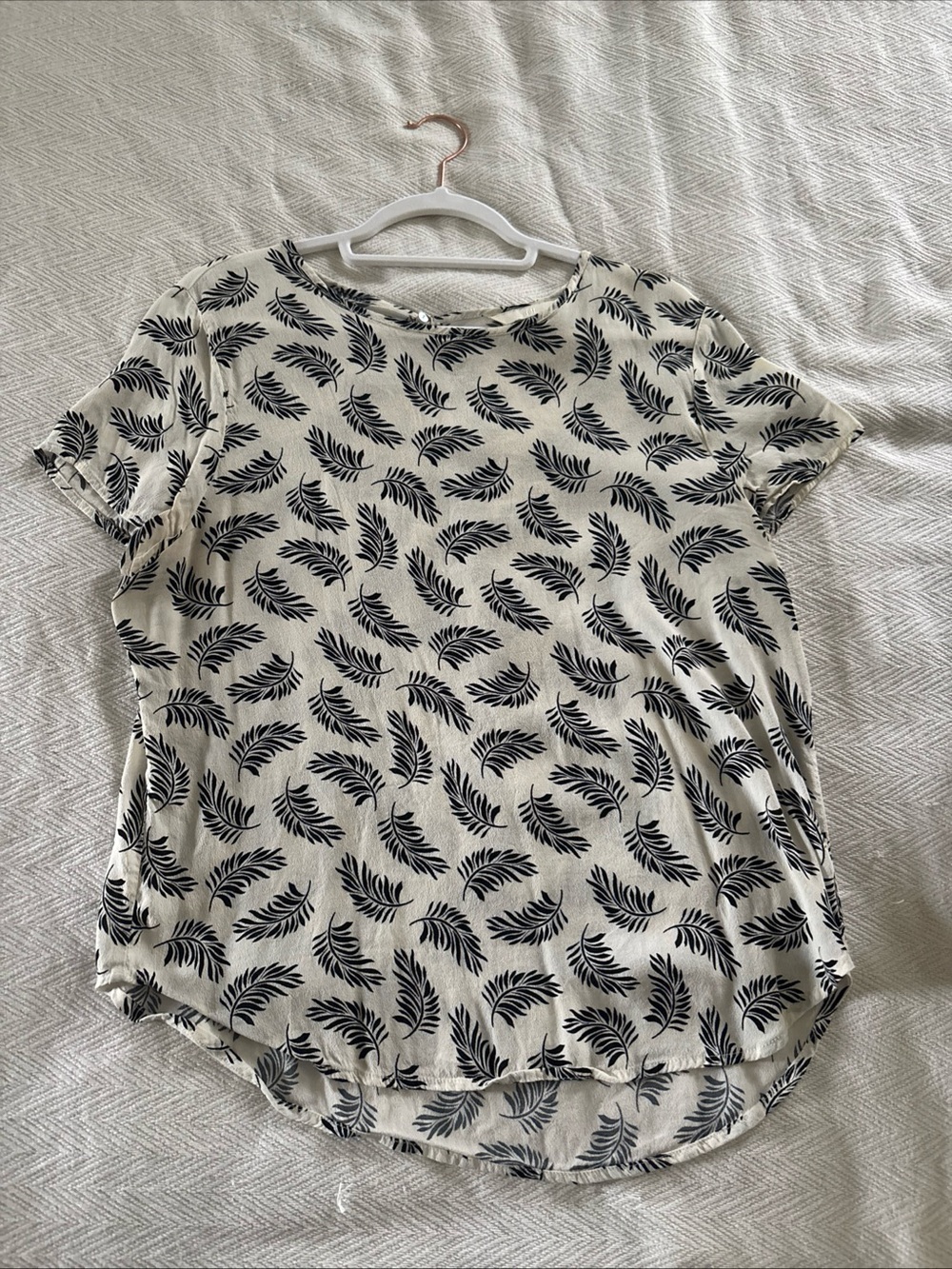 H&M Cream Tee with Black Leaf Print